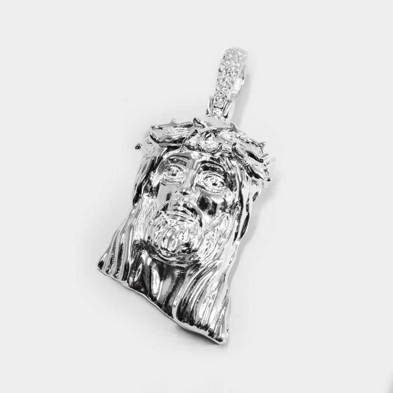 Big Silver Jesus Pendant - White