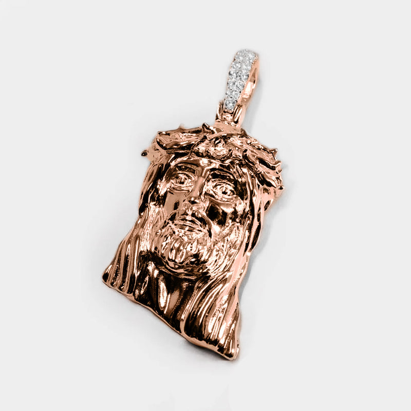 Big Silver Jesus Pendant - Rose