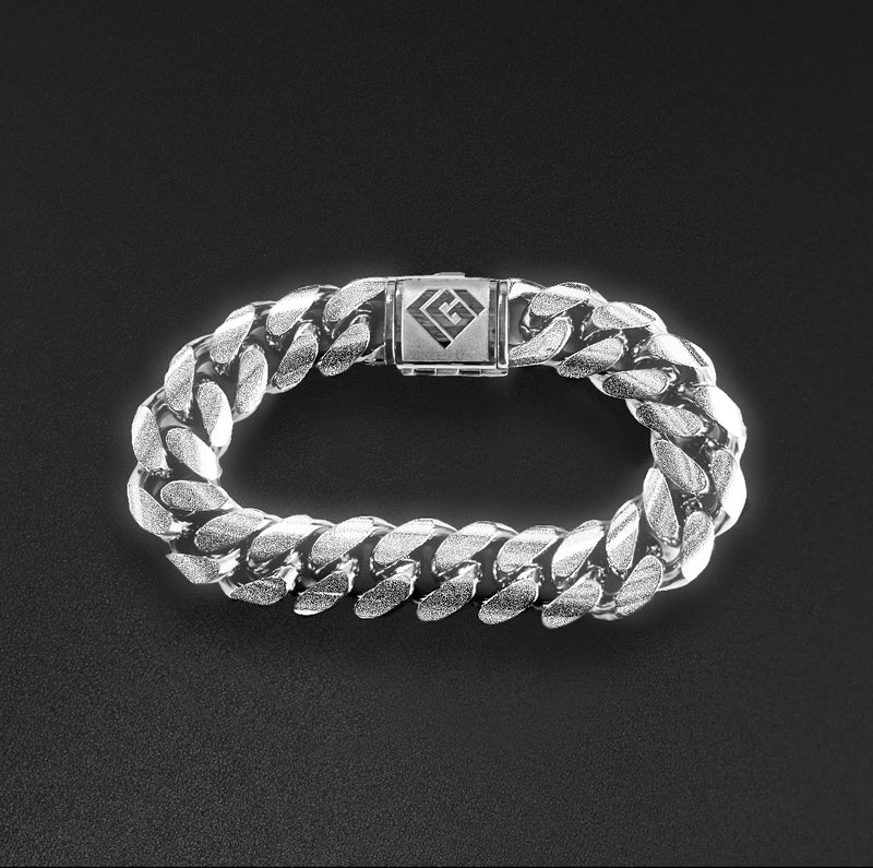 14mm Cgi Cuban Bracelet, Silver - Frosted