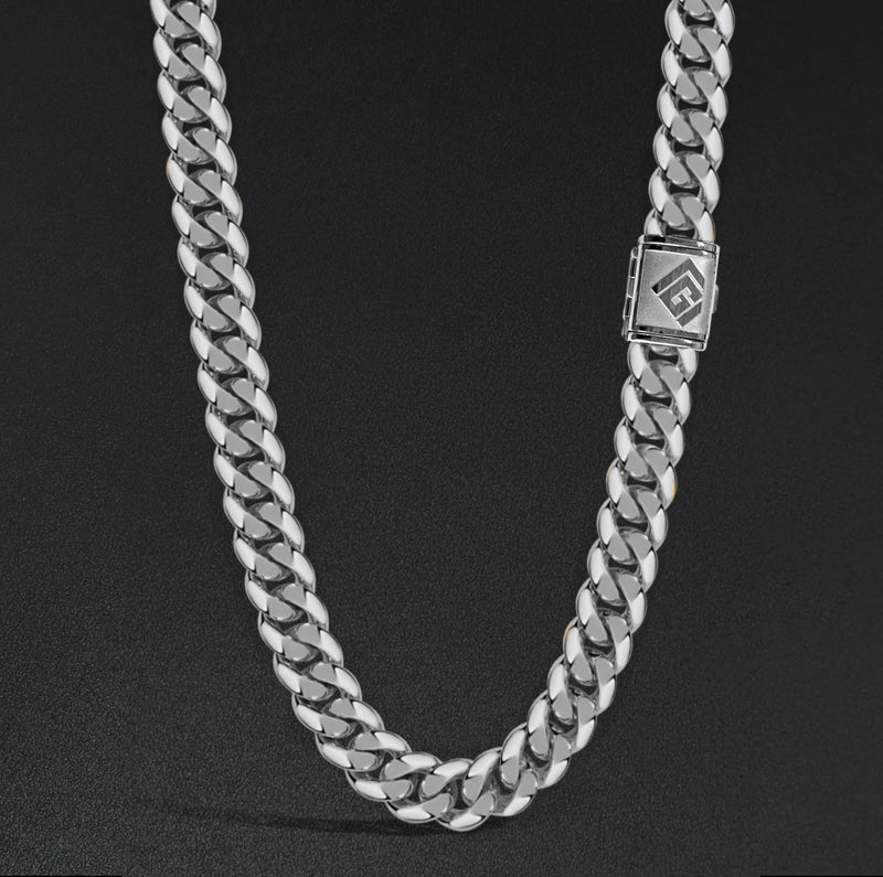 14mm Cgi Cuban Chain, Silver - Plain