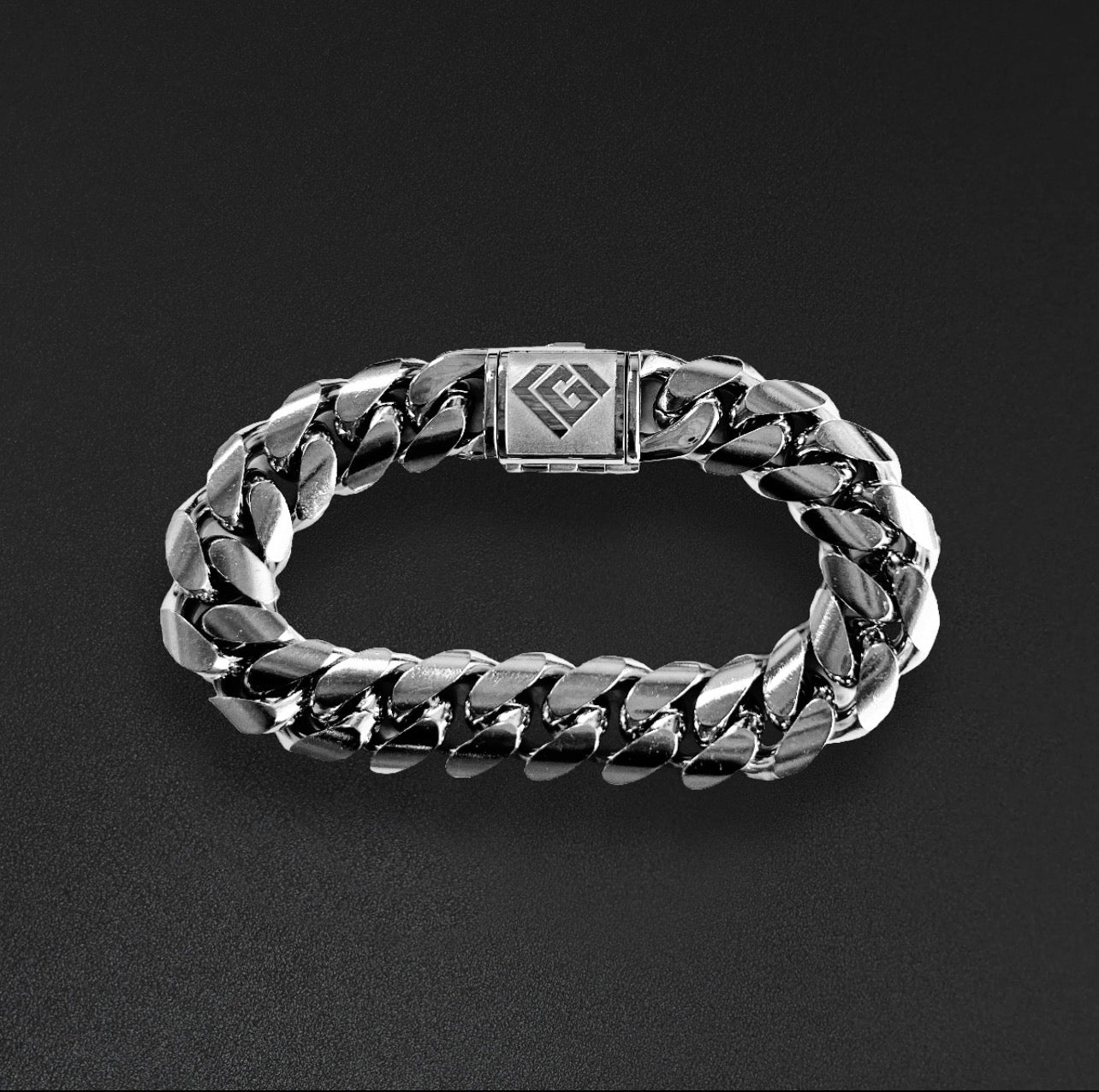 14mm Cgi Cuban Bracelet, Silver - Plain