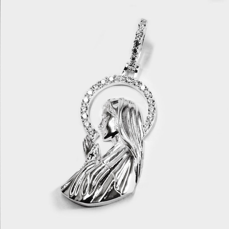 Big Silver Maria Pendant - White