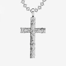 Heavy Solid Silver Frosted Vine Cross