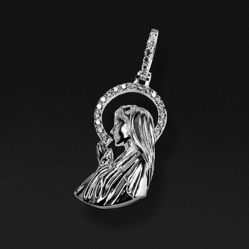 Big Silver Maria Pendant - White