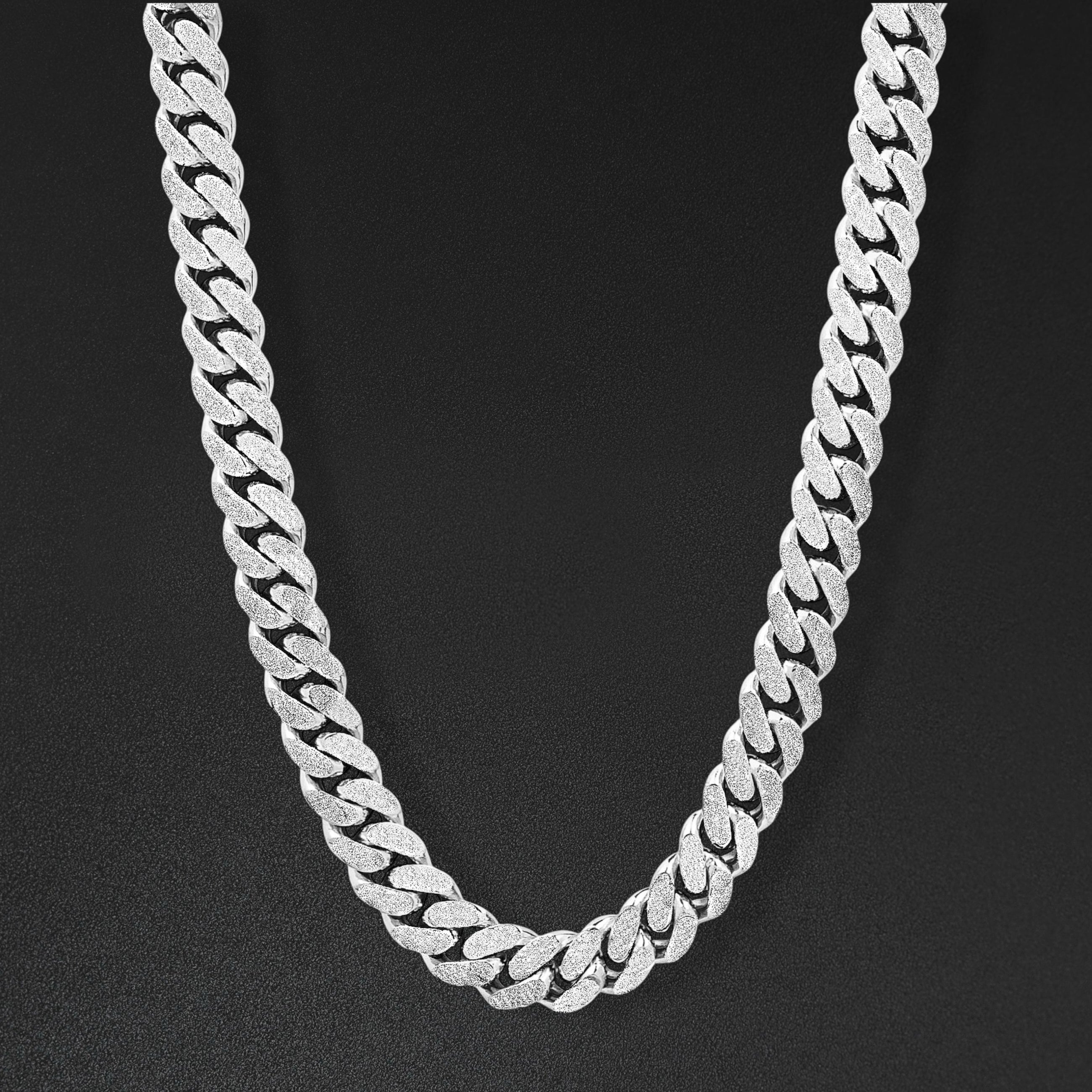 14mm Cgi Cuban Chain, Silver - Frosted
