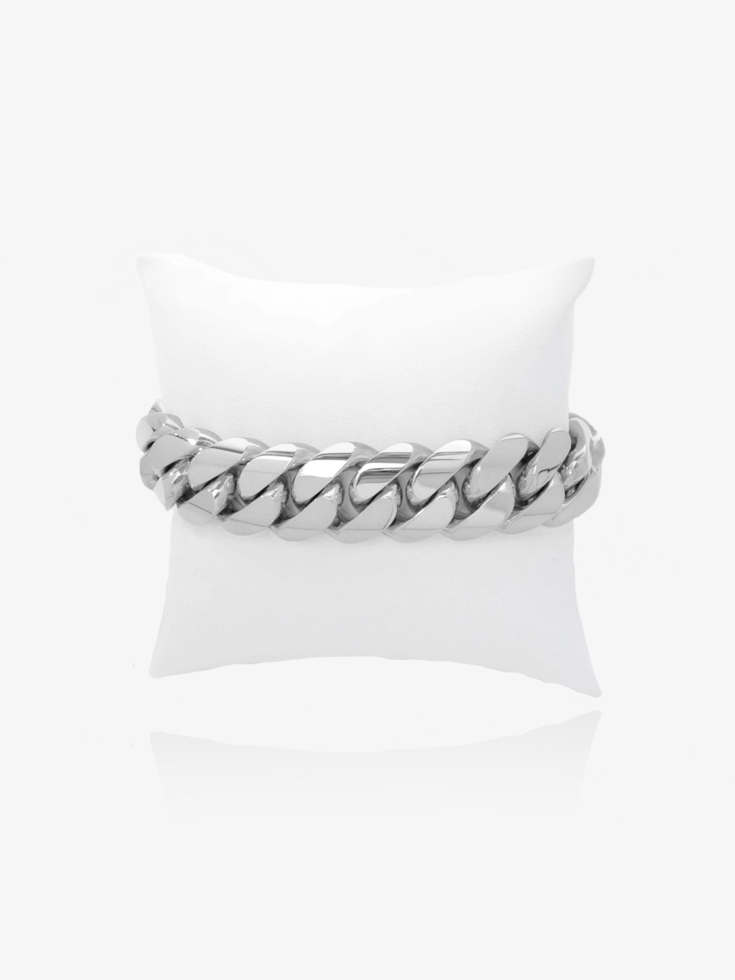 14mm Cgi Cuban Bracelet, Silver - Plain