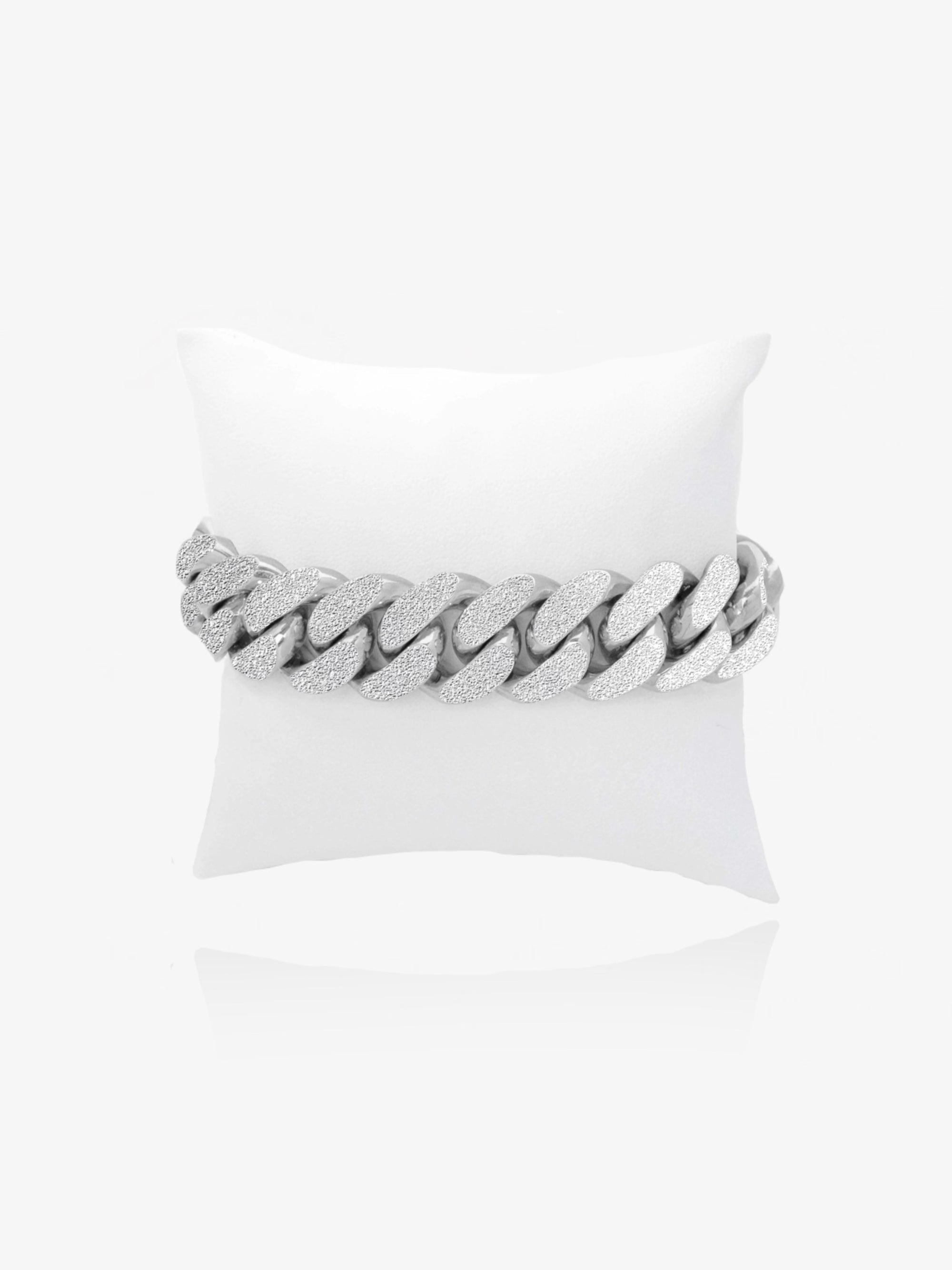 14mm Cgi Cuban Bracelet, Silver - Frosted