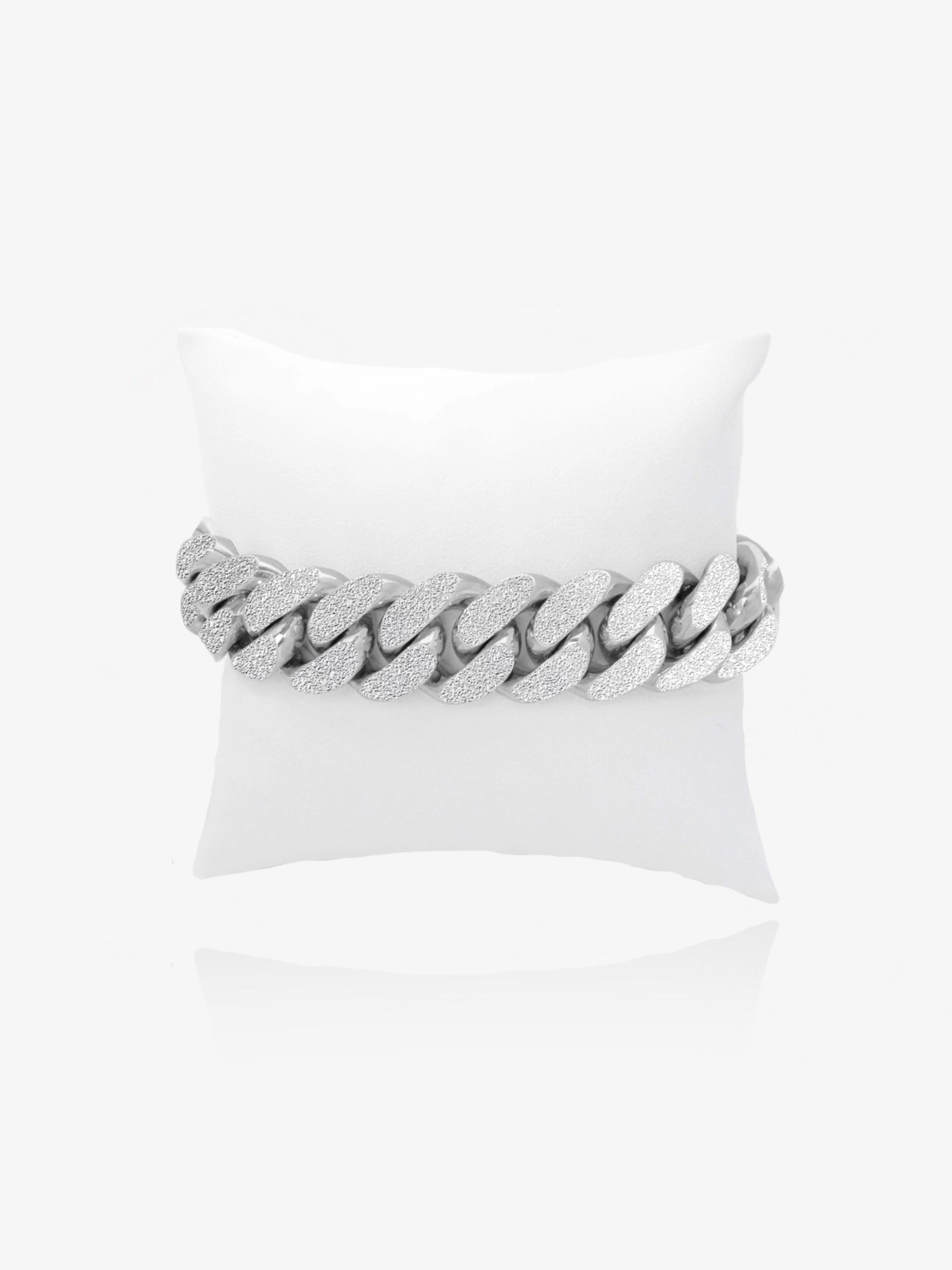 14mm Cgi Cuban Bracelet, Silver - Frosted